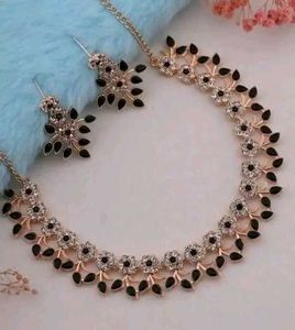 Rose Gold Plated Jewellery Black Set