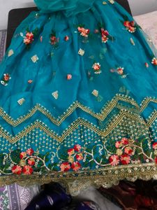 Beautiful Teal Lehenga Choli with Floral Embroider