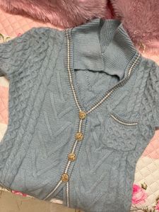 MS Studio Cable Knit Cardigan – Baby Blue | Size M