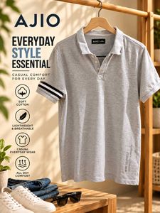 Ajio Men's Grey Polo T-Shirt