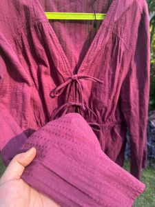 Maroon Tie-Front Peplum Top