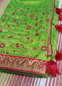 Beautiful green saree and pink blouse