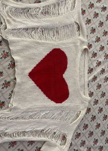 Cream Knit Top with Red Heart