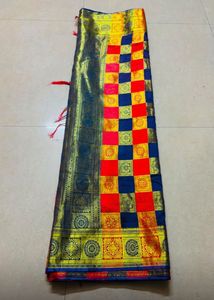Vibrant Checkered Silk Blend Saree