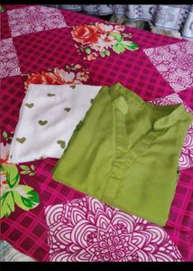 Olive Green Kurti with White Pants