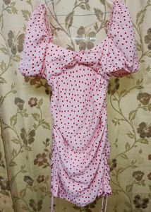 Cute Pink Polka Dot Ruched Dress
