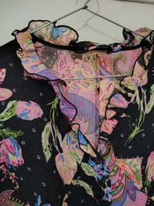 Vibrant Floral Print Ruffle Blouse