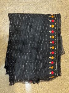 Embroidered Black Net saree with blouse