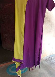 Purple Kurta with Yellow Dupatta Set