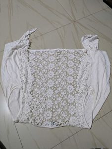 White Lace Back Drape Cardigan