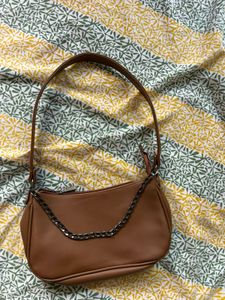 Brown Shoulder Bag with Chain Detail
