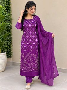 Elegant Purple Bandhani Kurta matiriyal 👗