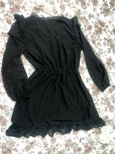 Chic Black Swiss Dot Dress