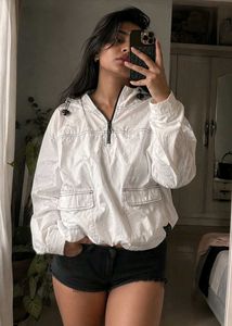 Y2k White Hooded Pullover Top