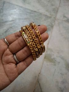 Set of 3 Gold Bangles with Stones