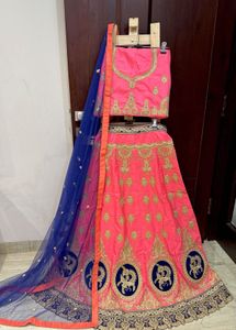 Brand New Silk  Peach Blue Lehenga Choli