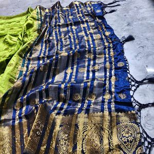 Elegant Green and Blue Border Saree
