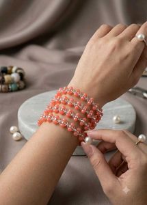 Coral Beaded Cuff Bracelet set of 4