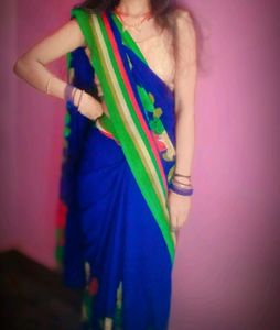Blue Saree No Blouse