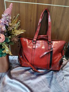 Chic Red Faux Leather Tote Bag