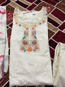 Elegant Cream Kurta Set with Embroidery