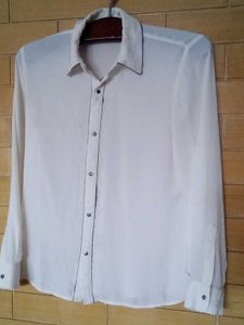 Zara Off-White Long Sleeve Button Shirt