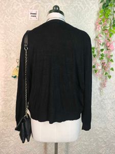 Black V-Neck Button-Up Cardigan