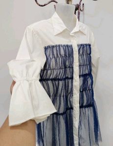 Tulle Accent Button Down