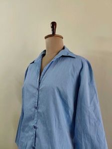 Classic Blue Button-Up Tunic Shirt