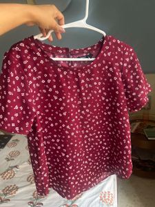 Maroon Floral Print Top