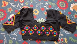 Embellished Black Cotton Blouse