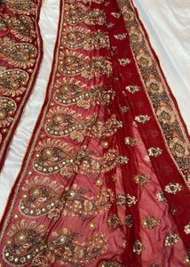Embroidered Red Saree with Paisley Design