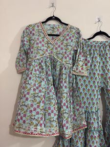 Floral Printed Gotta Patti Kurta with Sharara