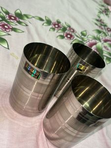 Rishabh Gold Stainless Steel Glasses 3peice Set