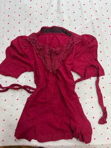 Charming Lace Collar Red Top