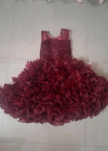 Burgundy Organza Ruffle Dress