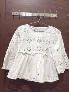 White Eyelet Peplum Top