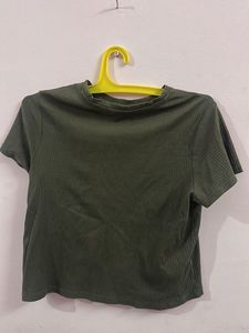 Olive Ribbed Cropped Top