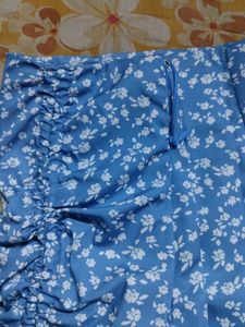 Blue Floral Ruffle Skirt