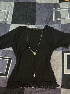 Y2k Black Lace Trimmed Top