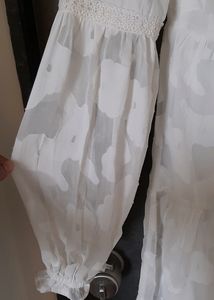 White Organza Flaired Long Top With Full Sleeve