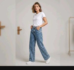 Stylish Acid Wash Wide Leg Jeans