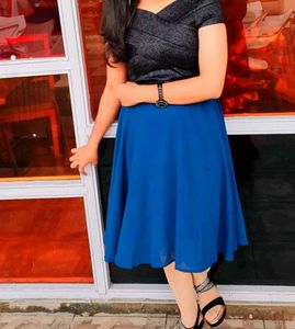Chic Blue &amp; Black Off-Shoulder Dress
