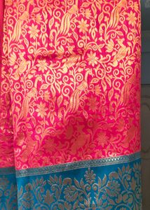 Pink &amp; Teal Blue Big Border Kanjivaram Silk Saree
