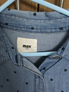 Blue Denim Polka Dot Button-Down Dress