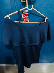 Navy Blue Off-Shoulder Ruffle Top