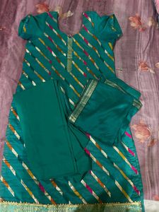 Teal Kurta Set with Striped Design