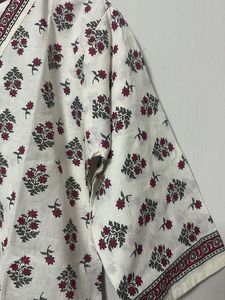 White Floral Print short Kurta