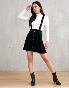 Chic Black Skater Dress with Suspenders