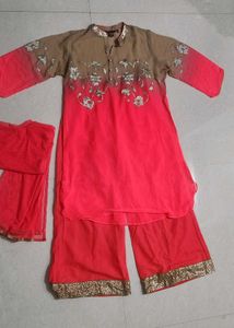 Neon Peach Elegant Ethnic Kurta Set